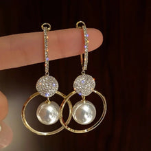 Load image into Gallery viewer, Gold White Diamond Pearl Drop Earrings

