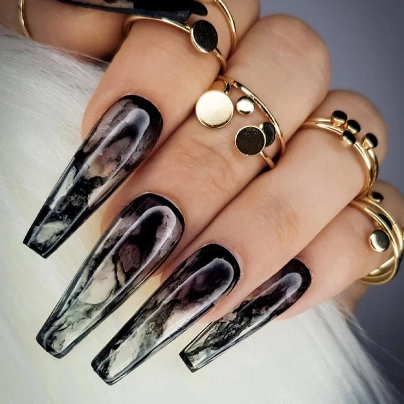 Black Marble Press On Nails