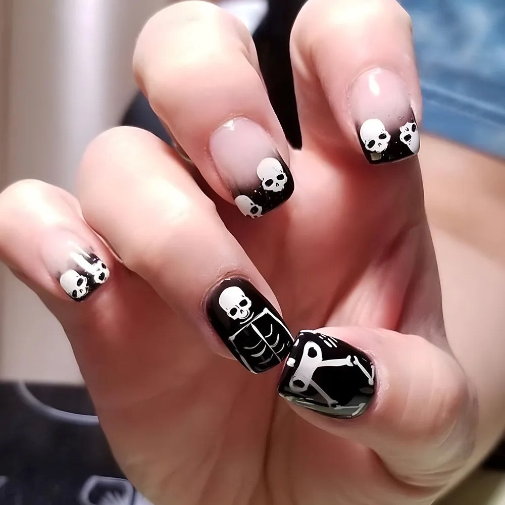 Short Skeleton Spooky Press On Nails