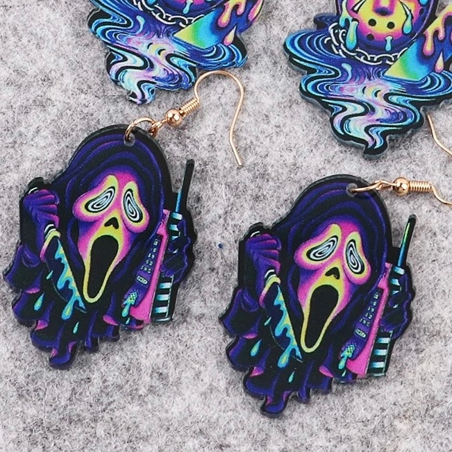 Tie Dye Scream Spooky Earrings #1