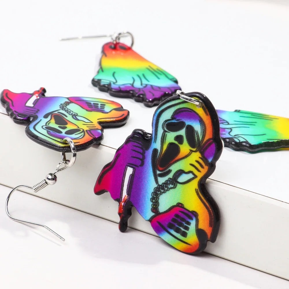 Tie Dye Scream Spooky Earrings #2