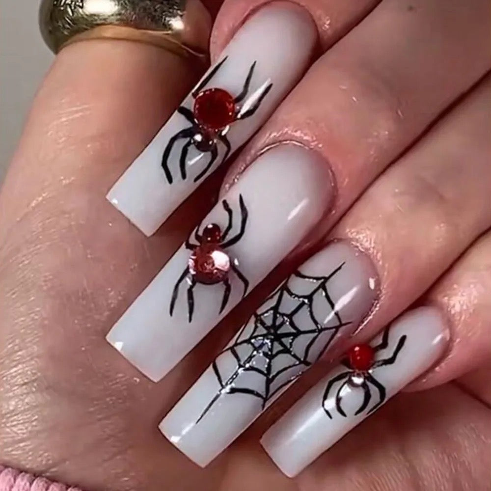 White Spider Spooky Press On Nails