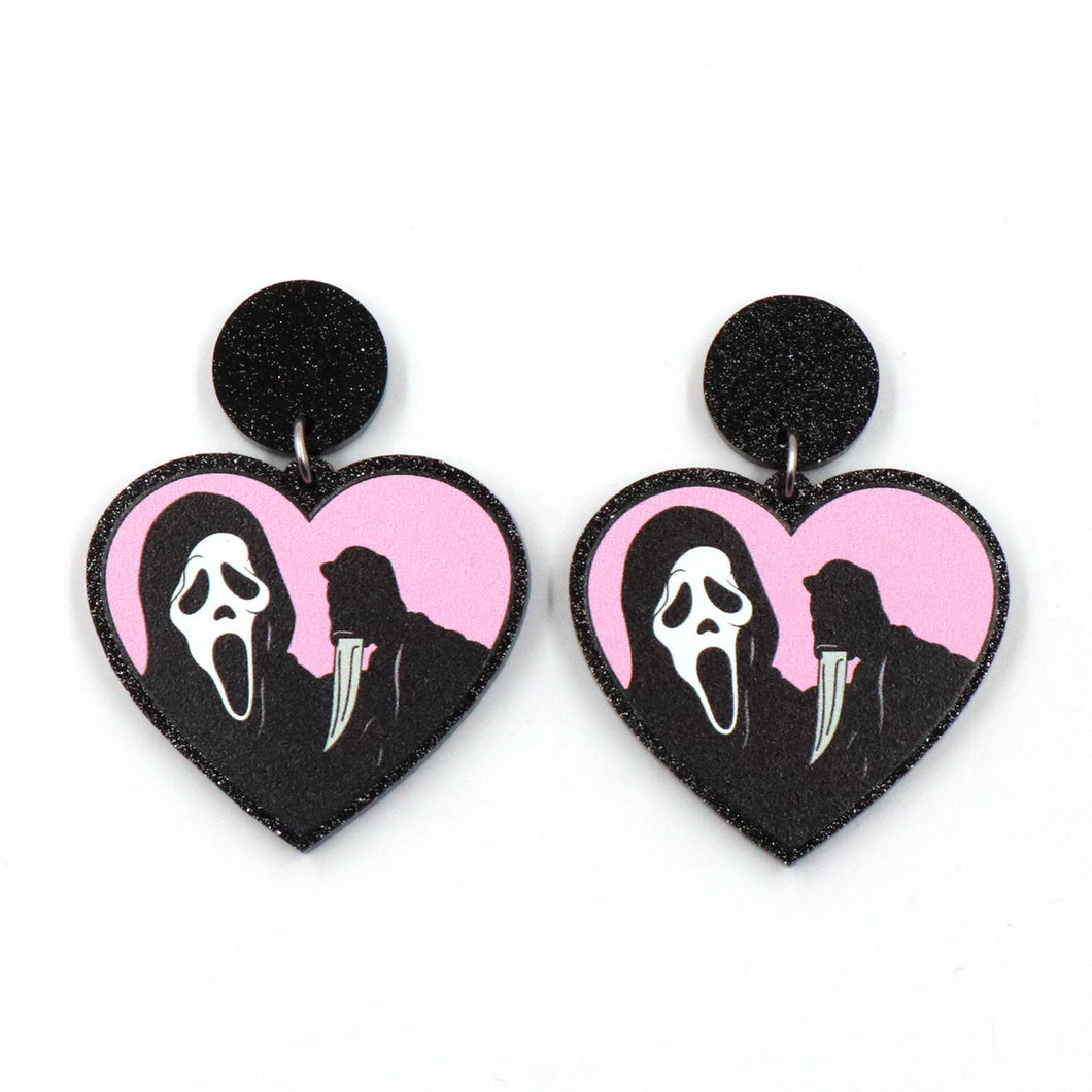 Black Scream With Knife Spooky Earrings