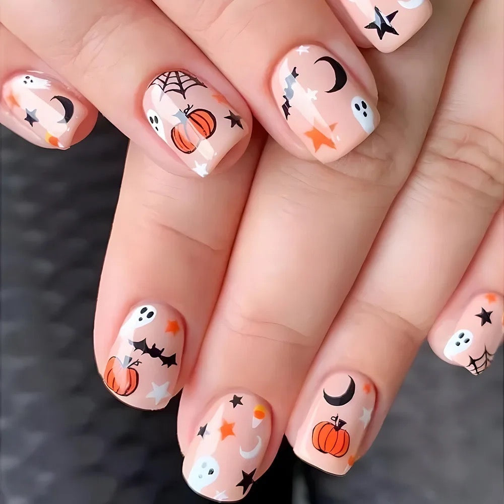 Short Halloween Spooky Press On Nails