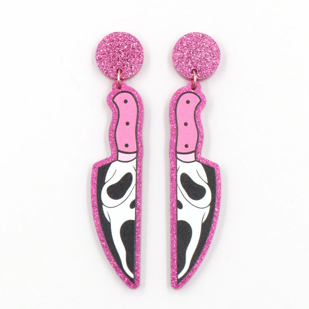 Pink Scream / Ghost Face Earrings