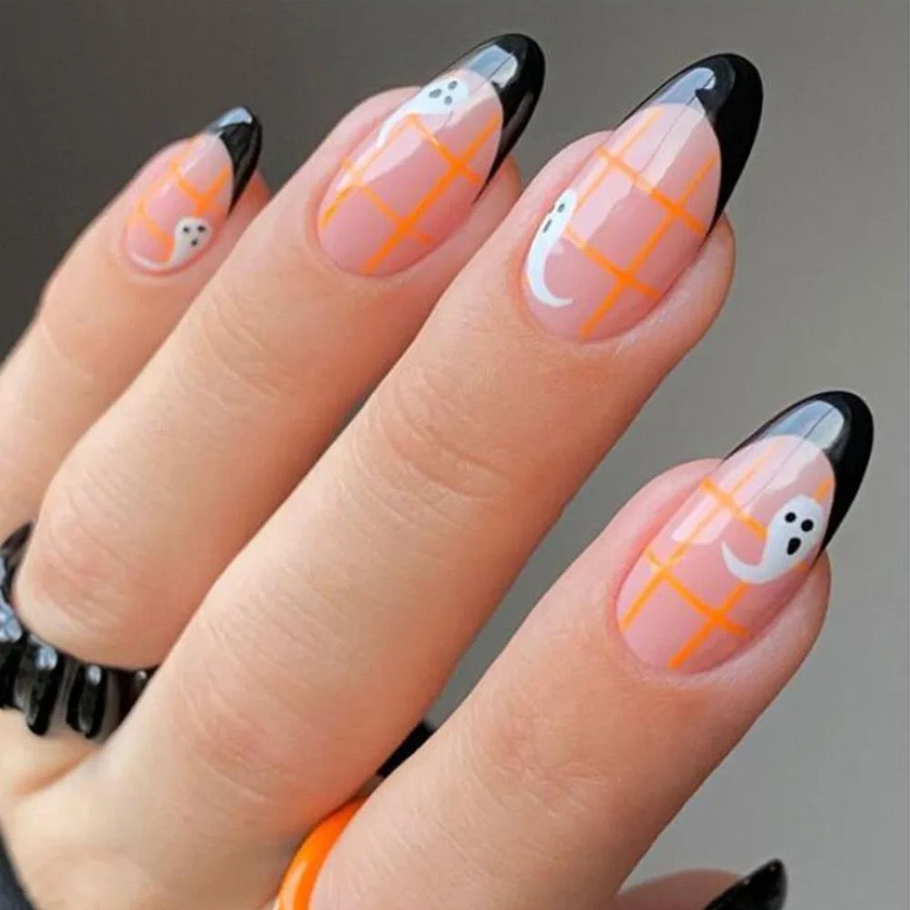 Black Tip Ghost Spooky Press On Nails