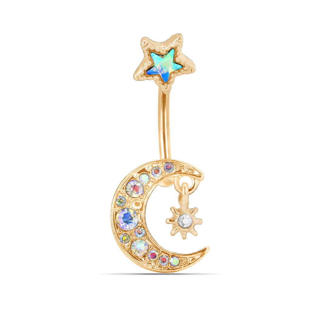 Gold Moon & Stars Bellybutton Ring