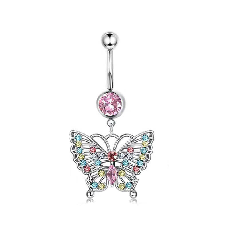 Silver & Multi Colored Butterfly Bellybutton Ring