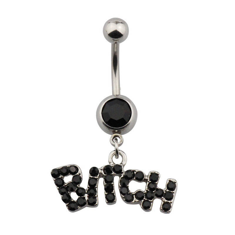 Silver & Black B*tch Bellybutton Ring