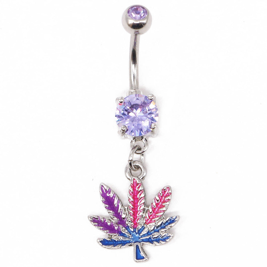 Silver & Multi Colored Weed Leaf Bellybutton Ring