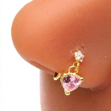 Gold & Pink Gem Nose Ring