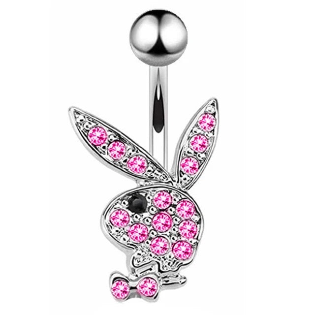 Silver & Pink Playboy Bunny Bellybutton Ring