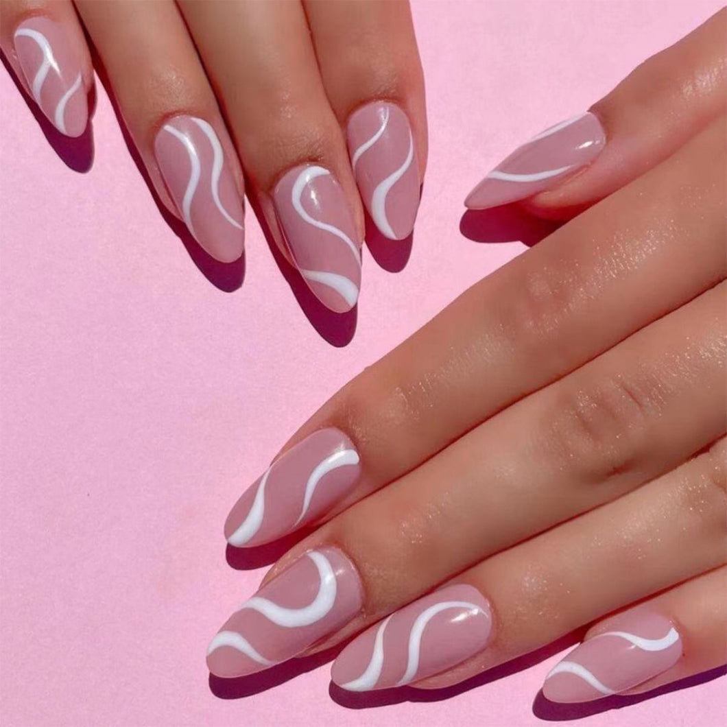 Light Pink & White Squiggles Press On Nails