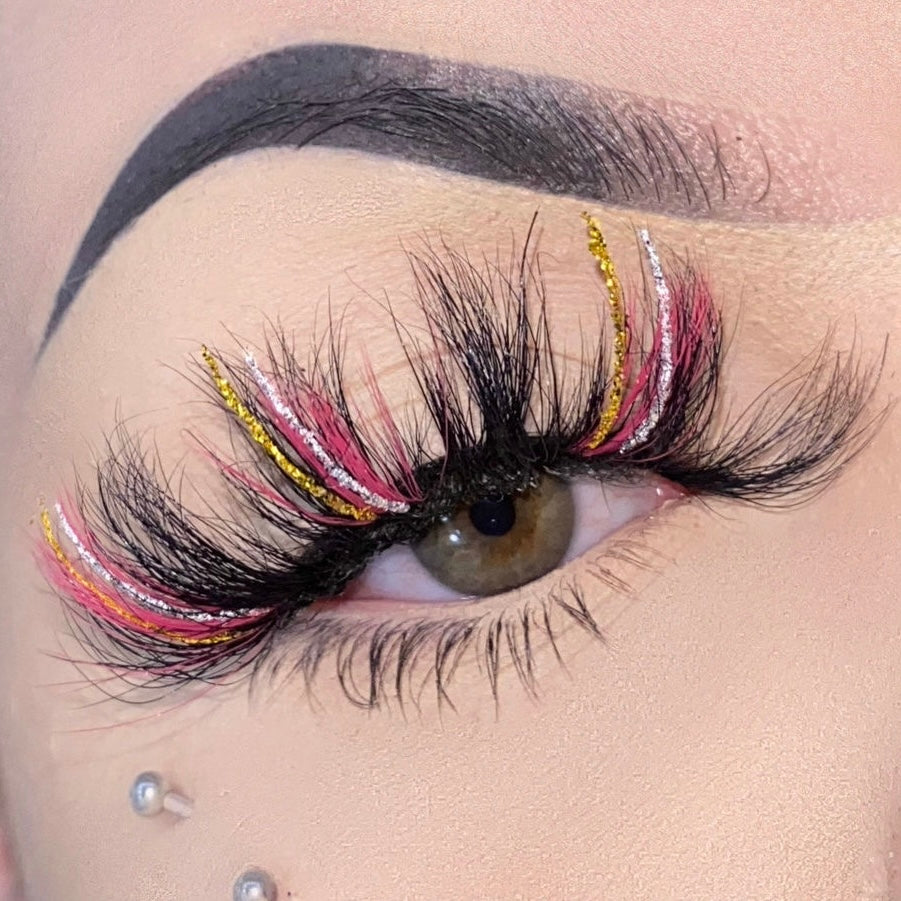 Pink Silver & Gold Glitter Lashes